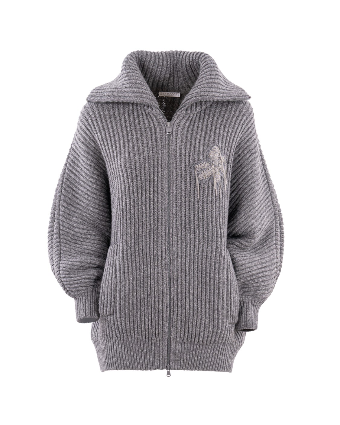 shop BRUNELLO CUCINELLI  Giaccone: Brunello Cucinelli cardigan grigio in cashmere con applicazioni floreali con catena monil.
Applicazione di fiori con catena monil in ecolathuni.
Due tasche laterali.
Cerniera con doppio cursore.
Composizione: 100% cashmere.
Made in Italy.. M52509906-C079 number 794760